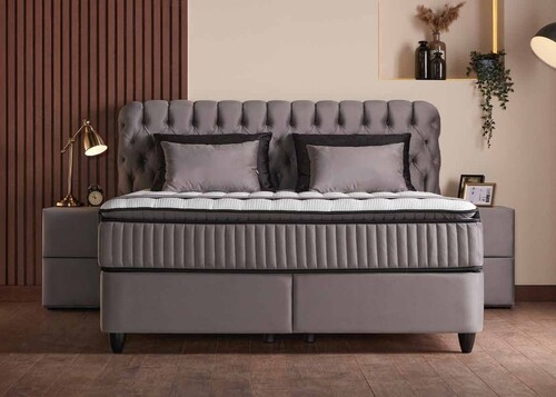 Casa Padrino Luxus Boxspringbett mit Chesterfield Kopfteil Grau 160 x 200 cm - Luxus Schlafzimmer M�bel