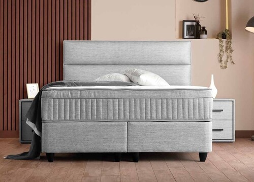 Casa Padrino Luxus Boxspringbett mit glattem Kopfteil Grau 180 x 200 cm - Luxus Schlafzimmer M�bel