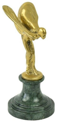 Casa Padrino Luxus Briefbeschwerer Skulptur Frau mit Fl�geln Gold / Gr�n 7 x 8 x H. 16 cm - Elegante Bronze Figur mit Marmorsockel - Luxus Schreibtisch Deko Accessoires