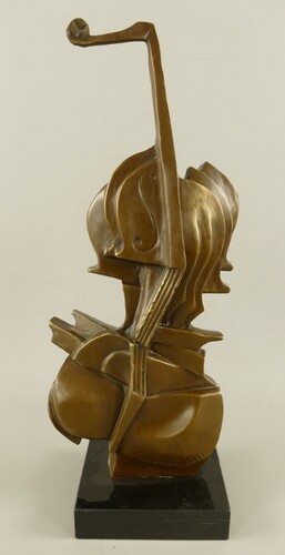 Casa Padrino Bronze Deko Skulptur Geige Bronze / Schwarz H. 41 cm - Abstrakte Schreibtisch Dekoration