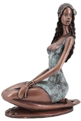 Casa Padrino Luxus Bronze Deko Skulptur Jungfrau Bronzefarben / Mintgr�n 32 x 16 x H. 40 cm - Deko Figur - Wohnzimmer Deko - Schreibtisch Deko - Luxus Kollektion
