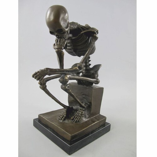 Casa Padrino Bronze Deko Skulptur Skelett Bronze / Schwarz H. 25 cm - Deko Accessoires