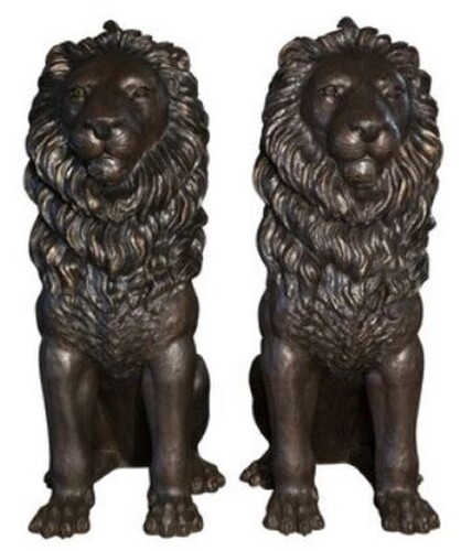 Casa Padrino Luxus Garten Deko Bronze Skulpturen Set L�wen H. 206 cm - Bronze Figuren