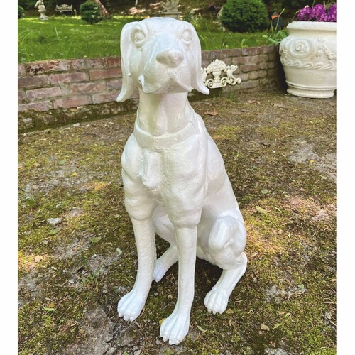 Casa Padrino Deko Bronze Skulptur Hund Wei� H. 70 cm - Garten Deko