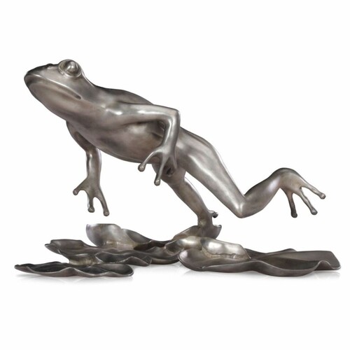 Casa Padrino Luxus Bronze Figur Frosch Silber 39 cm - Deko Bronze Skulptur
