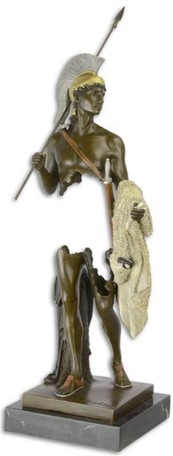 Casa Padrino Luxus Bronze Skulptur R�mer mit goldenem Fleece Bronze / Gold / Schwarz 16,2 x 16 x H. 44,6 cm - Bronzefigur mit Marmorsockel - Deko Accessoires