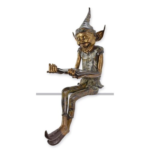 Casa Padrino Luxus Bronze Skulptur Lesender Kobold Bronze / Gr�n 35 x 55 x H. 110 cm - Gro�e Bronzefigur - Deko Figur