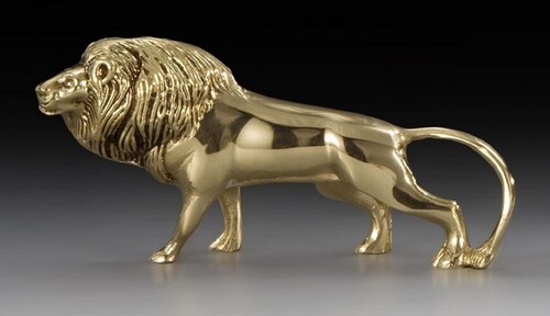 Casa Padrino Luxus Bronze Deko Skulptur L�we Gold 17 x H. 8 cm - Schreibtisch Deko