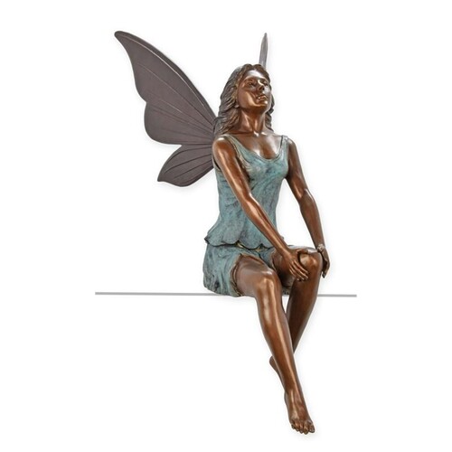 Casa Padrino Luxus Bronze Skulptur Sitzende Elfe Bronze / Gr�n H. 154 cm - Gro�e Bronzefigur - Deko Figur
