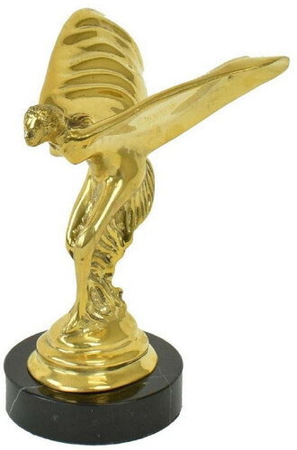 Casa Padrino Luxus Bronze Skulptur Spirit of Ecstasy Frau mit Fl�geln Gold / Schwarz H.16 cm - Edle Bronzefigur mit Marmorsockel - Luxus Deko Accessoires