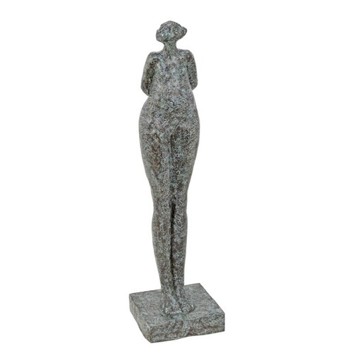 Casa Padrino Luxus Bronze Skulptur Stehende Frau Gr�n / Bronze 27,5 x 29 x H. 110 cm - Gro�e Bronzefigur - Moderne Deko Figur