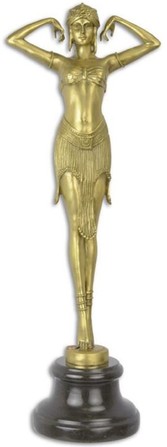Casa Padrino Luxus Bronze Skulptur �gyptische T�nzerin Gold / Schwarz 17,6 x 12,6 x H. 49,2 cm - Bronzefigur mit Marmorsockel - Deko Accessoires