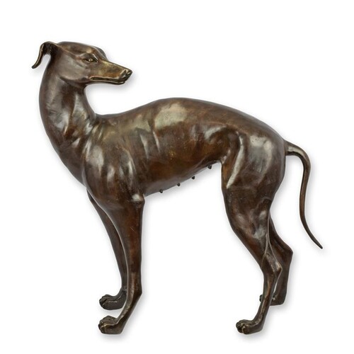Casa Padrino Luxus Bronze Skulptur Windhund Bronze / Braun 97,5 x H. 97 cm - Lebensgro�e Bronzefigur - Deko Figur