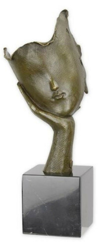 Casa Padrino Luxus Bronze Deko Skulptur Gesicht Bronze / Schwarz 15,8 x 12,2 x H. 36,8 cm - Abstrakte Bronze Deko Figur mit Marmorsockel - Luxus Deko Accessoires - Abstrakte Deko Accessoires