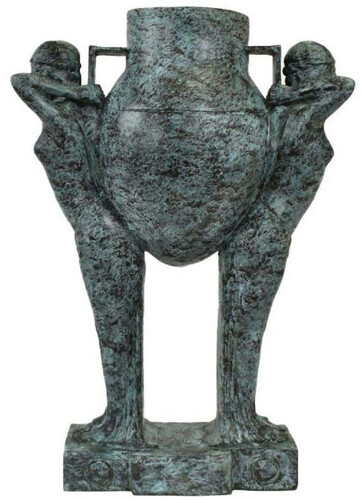 Casa Padrino Luxus Art Deco Bronze Skulptur Frauen mit Vase T�rkis / Schwarz 49 x 23,5 x H. 68 cm - Elegante Bronzefigur mit Blumenvase - Schreibtisch Deko - Wohnzimmer Deko - Luxus Kollektion