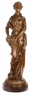 Casa Padrino Luxus Jugendstil Bronze Skulptur Dame Bronzefarben / Schwarz 29 x 24,8 x H. 85 cm - Elegante Bronzefigur mit Marmorsockel - Barock & Jugendstil Deko Accessoires