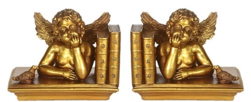 Casa Padrino Barock Buchst�tzen Set Engel Gold 18 x 11 x H. 14 cm - Barock Deko Accessoires