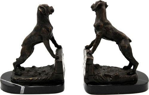 Casa Padrino Luxus Buchst�tzen Set Hunde Bronze auf schwarzem Marmor Sockel - Luxus Deko