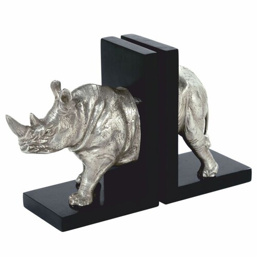Casa Padrino Luxus B�cherst�tzen Set Nashorn Silber / Schwarz - Schreibtisch Deko