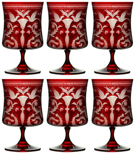 Casa Padrino Luxus Brandy Glas 6er Set Rot / Silber  9 x H. 14,5 cm - Handgefertigte und handgravierte Cognacgl�ser - Hotel & Restaurant Accessoires - Luxus Qualit�t