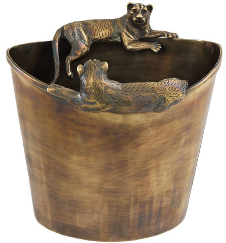 Casa Padrino Luxus Edelstahl Weink�hler mit 2 Messing Tragegriffen Vintage Messingfarben 25,5 x 25,5 x H. 23 cm - Hotel Restaurant Gastronomie Accessoires Panther