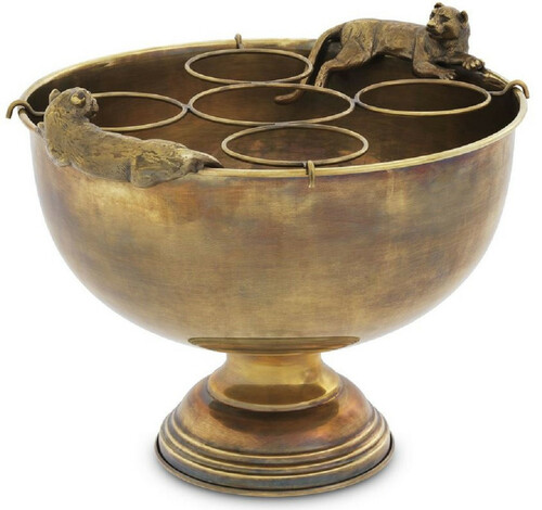 Casa Padrino Luxus Edelstahl Champagnerk�hler mit 2 Messing Tragegriffen Vintage Messingfarben 43,5 x 39 x H. 33,5 cm - Sektk�hler - Weink�hler - Hotel Restaurant Gastronomie Accessoires