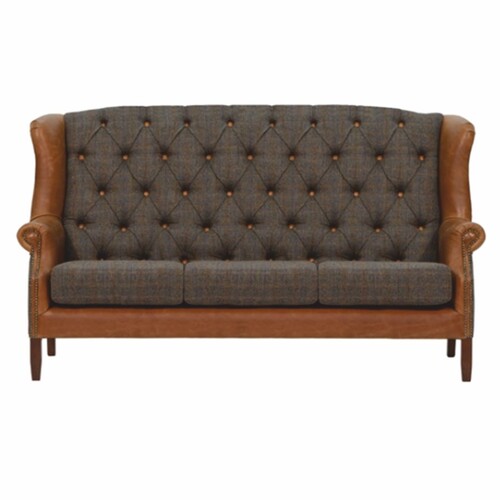 Casa Padrino Luxus Chesterfield 3er Sofa Grau / Braun / Dunkelbraun 183 cm
