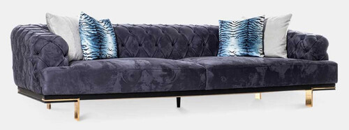 Casa Padrino Luxus Chesterfield 3er Sofa Lila / Schwarz / Gold 250 x 100 x H. 65 cm - Wohnzimmer Sofa - Hotel Sofa - Wohnzimmer M�bel - Chesterfield M�bel - Luxus M�bel - Luxus Einrichtung