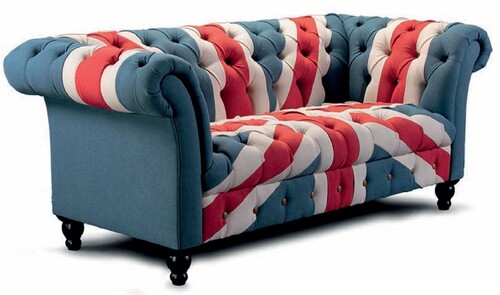 Casa Padrino Luxus Chesterfield 3er Sofa Blau / Rot / Wei� / Schwarz 235 cm