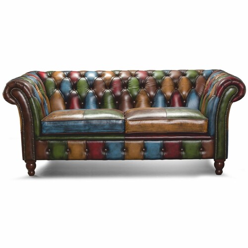Casa Padrino Luxus Chesterfield Echtleder 3er Sofa Bunt / Dunkelbraun 235 cm