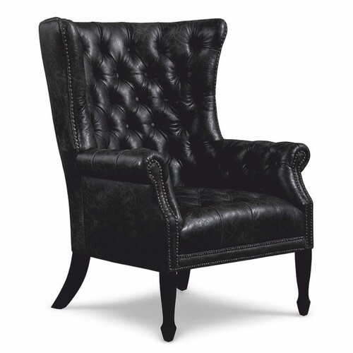 Casa Padrino Luxus Chesterfield Echtleder Ohrensessel Vintage Schwarz / Schwarz