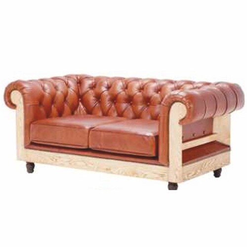 Casa Padrino Luxus Chesterfield Leder Sofa Hellbraun / Naturfarben / Dunkelbraun 180 cm