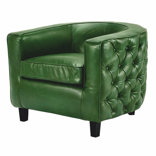 Casa Padrino Luxus Chesterfield Echtleder Sessel Gr�n / Schwarz - Leder M�bel