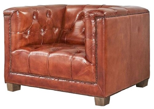 Casa Padrino Luxus Chesterfield Echtleder Sessel Braun 110 cm - Echtleder M�bel