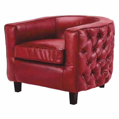 Casa Padrino Luxus Chesterfield Echtleder Sessel Rot / Schwarz - Leder M�bel