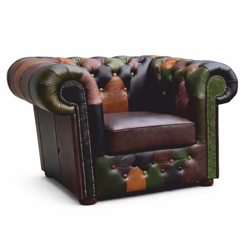 Casa Padrino Luxus Chesterfield Patchwork Echtleder Sessel Bunt - Leder M�bel