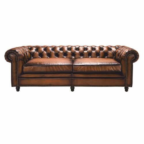 Casa Padrino Luxus Chesterfield Echtleder Sofa Vintage Braun / Dunkelbraun 240 cm