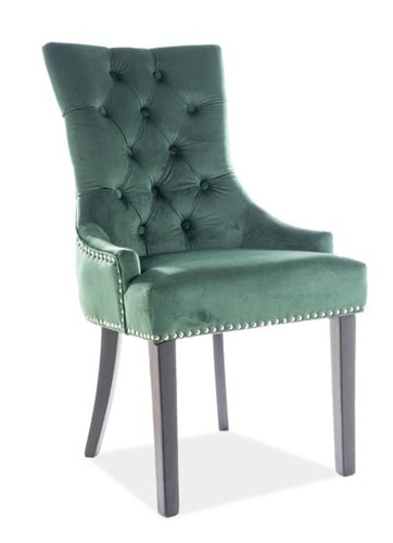 Casa Padrino Luxus Chesterfield Esszimmer Stuhl Gr�n / Silber / Schwarz - K�chenstuhl mit Samtstoff - Esszimmer M�bel