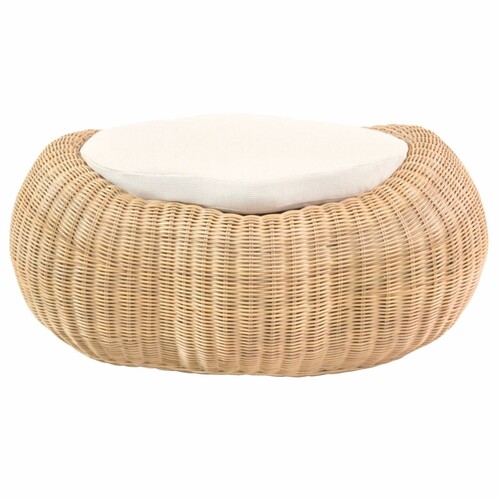 Casa Padrino Luxus Hocker Naturfarben 86,5 cm - Rattan Fu�hocker mit Kissen