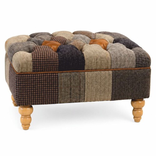 Casa Padrino Luxus Chesterfield Patchwork Hocker Bunt  / Naturfarben 90 cm - Rechteckiger Fu�hocker - Chesterfield M�bel - Patchwork M�bel