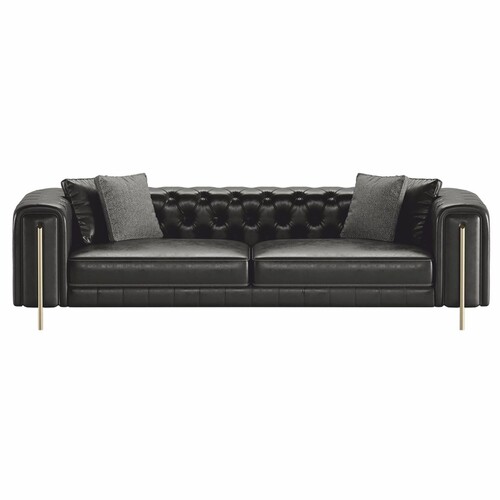 Casa Padrino Luxus Chesterfield Kunstleder Sofa Schwarz / Messing 262 cm - Luxus M�bel
