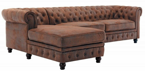 Casa Padrino Chesterfield Ecksofa Links Antik Braun - Microfaser Wohnzimmer Sofa - Chesterfield Wohnzimmer M�bel