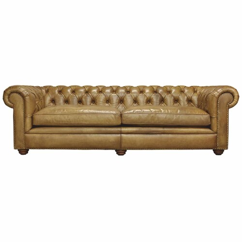 Casa Padrino Luxus Chesterfield Leder Sofa Hellbraun / Dunkelbraun 242 cm - Echtleder Mbel