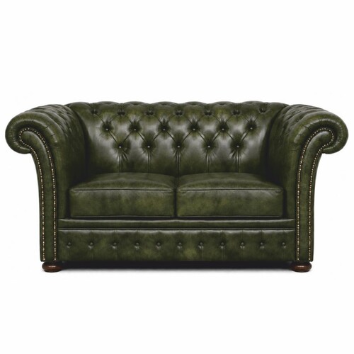 Casa Padrino Luxus Chesterfield Leder 2er Sofa Vintage Dunkelgr�n / Dunkelbraun 170 cm