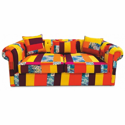Casa Padrino Luxus Chesterfield Sofa mit Kissen Bunt 210 cm - Wohnzimmer Sofa - Wohnzimmer M�bel - Chesterfield M�bel