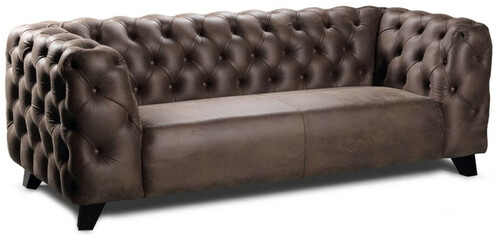 Casa Padrino Luxus Chesterfield Leder 3er Sofa Vintage Braun / Schwarz 217 x 95 x H. 80 cm - Echtleder Wohnzimmer Sofa - Chesterfield Wohnzimmer M�bel