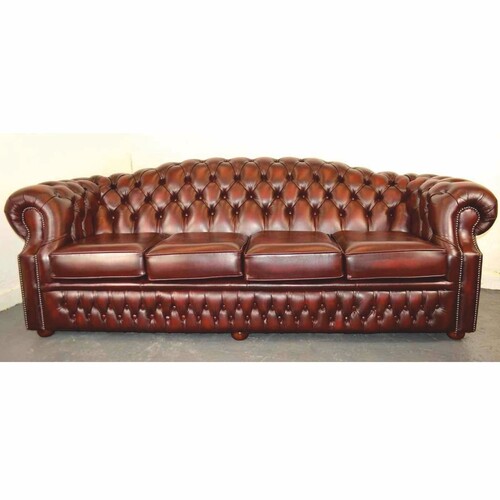 Casa Padrino Luxus Chesterfield Leder 4er Sofa Rot / Braun 236,5 cm - Echtleder M�bel