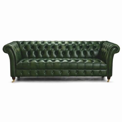Casa Padrino Luxus Chesterfield Leder 3er Sofa Gr�n 235 cm - Echtleder M�bel