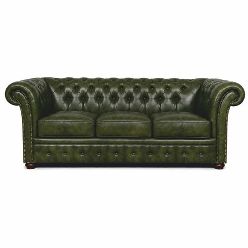Casa Padrino Luxus Chesterfield Leder 3er Sofa Vintage Dunkelgr�n / Dunkelbraun 210 cm