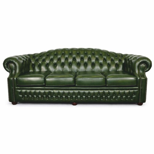 Casa Padrino Luxus Chesterfield Leder 4er Sofa Gr�n / Dunkelbraun 236,5 cm - Echtleder M�bel